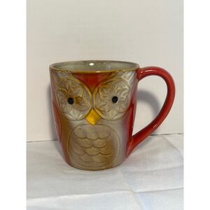 Gibson Home Owl Mug Red Ceramic Embossed Coffee Tea Cup